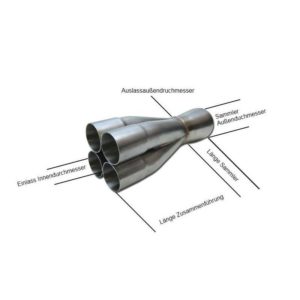 4 in 1 Edelstahl Kollektor für Abgasanlage 44 auf 76mm