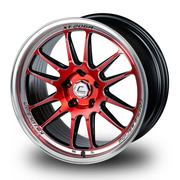 XT-206R – 18×9.5 +30mm 5×114.3 – Black Diamond Lip Red Milled Spokes